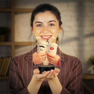 Personalized Coffee Cups Cute LED Night Light Customizable Names, Warm White Light Gift for Valentines Day, Girlfriend Boyfriend Romantic Gift